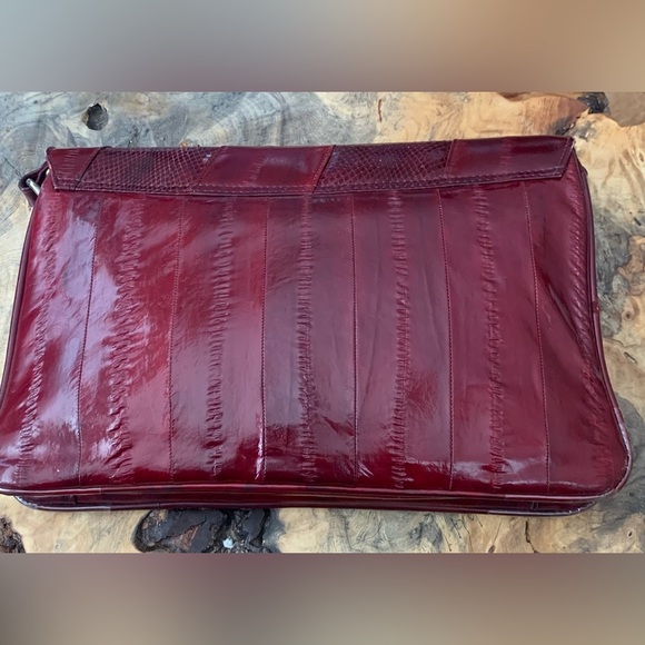 Vintage Genuine Eelskin Red & Burgundy Patchwork Clutch Bag Purse - Picture 3 of 7